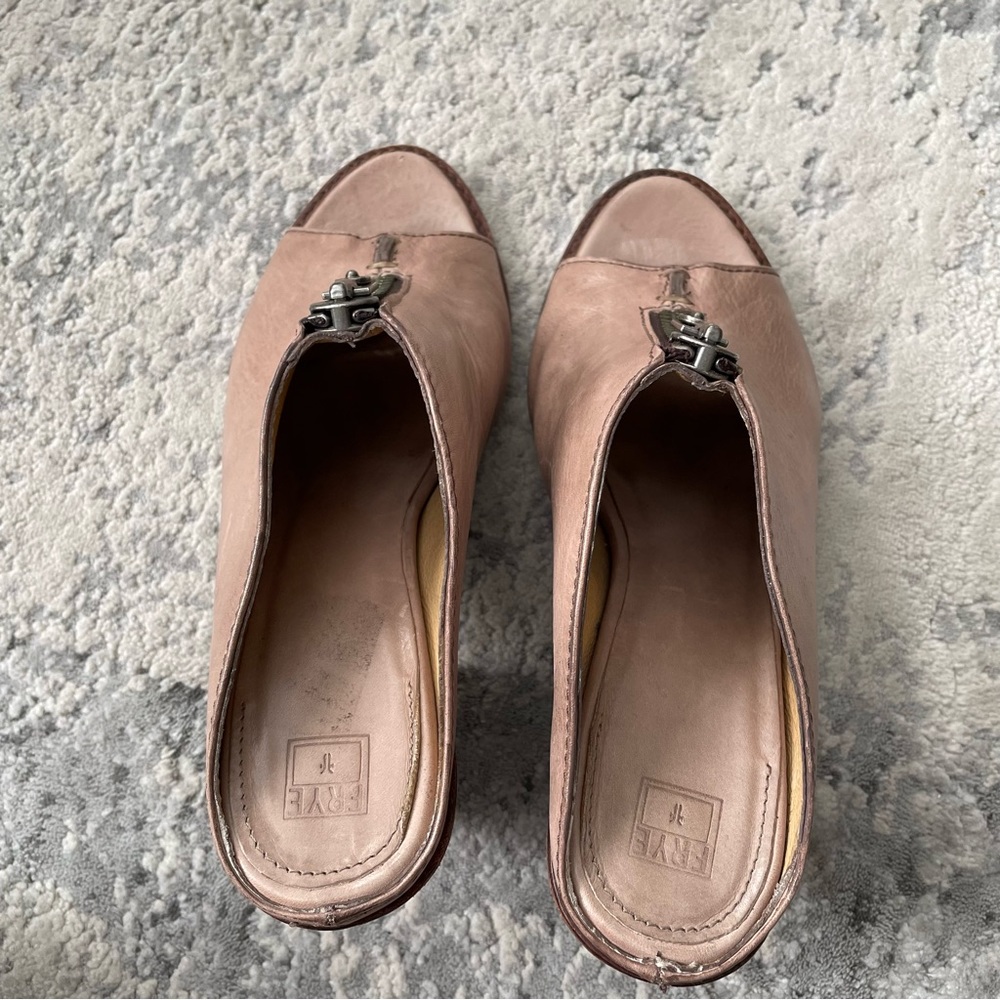 Frye Leather Cowboy Zipper Front Slip On Clogs Heel Mules 3471232 8B - Picture 5 of 7